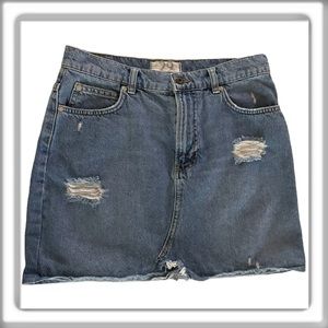 We The Free, Free People Distressed Blue Denim Jean Mini Skirt Size 29